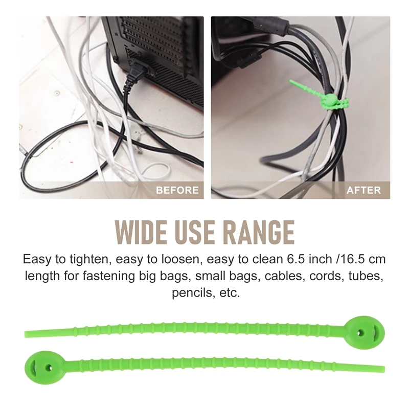 Silicone Cable Ties,Durable Zip Ties, Bag Seal Clips, Cable Straps, Bread Ties, Rubber Twist Ties For Home Office