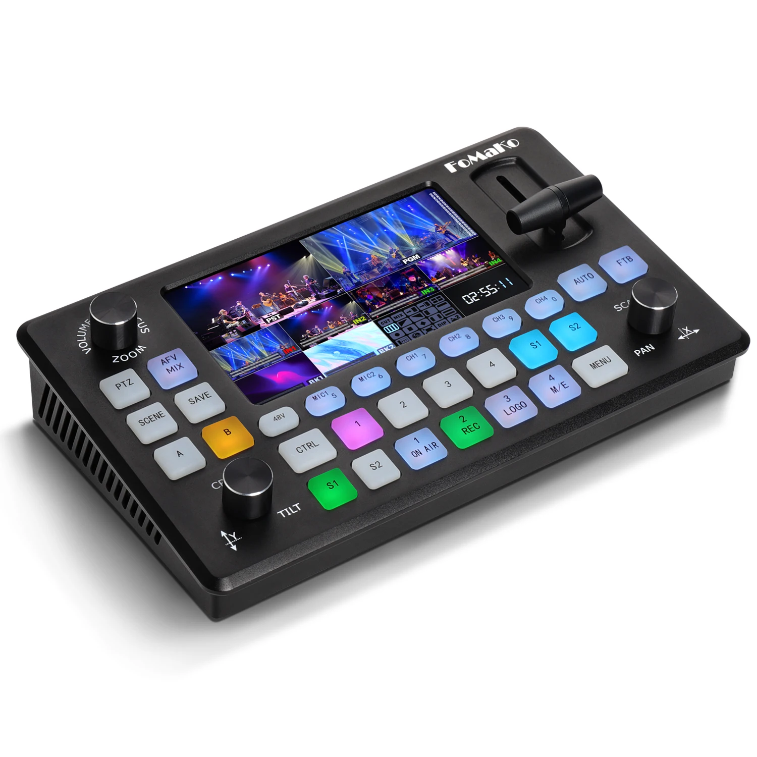 FoMaKo Video Mixer Switcher 5.5 Inch LCD Screen 4-Channel HDMI Live Streaming Switcher 1080p 60FPS (Does not Support 4K)KC601Pro