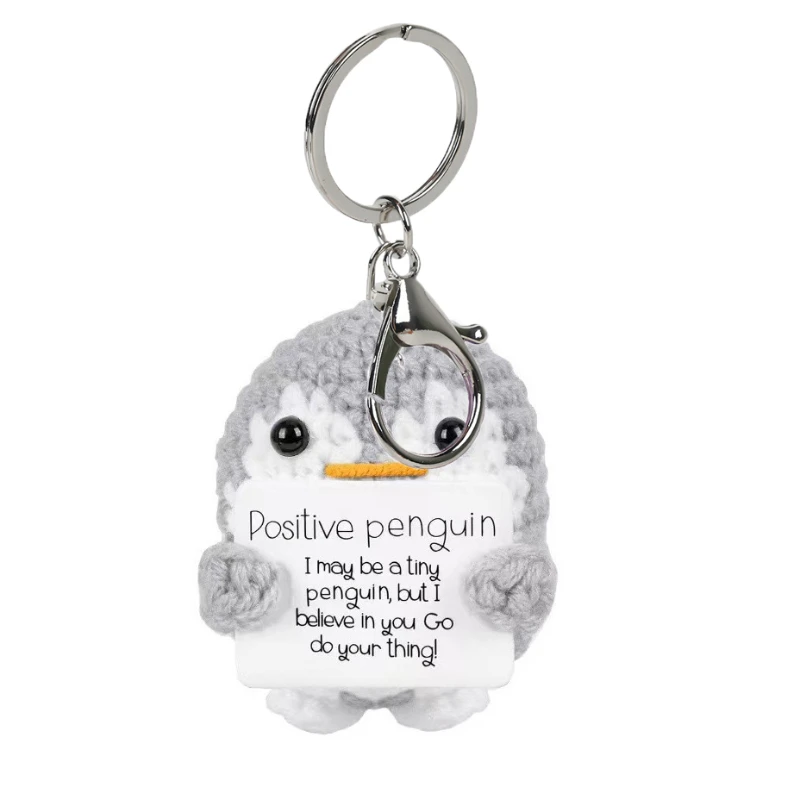 New Cute Positive Penguin Doll Pendant Car Keychain, Purely Hand-crocheted To Encourage Cards Crochet Doll Cute Keychain