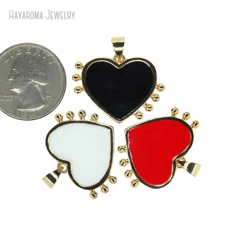 10Pcs Hearts Heart Shape Point Gift For Her Jewelry Pendant Copper Enamel Wholesale Metal Gold Color Charms