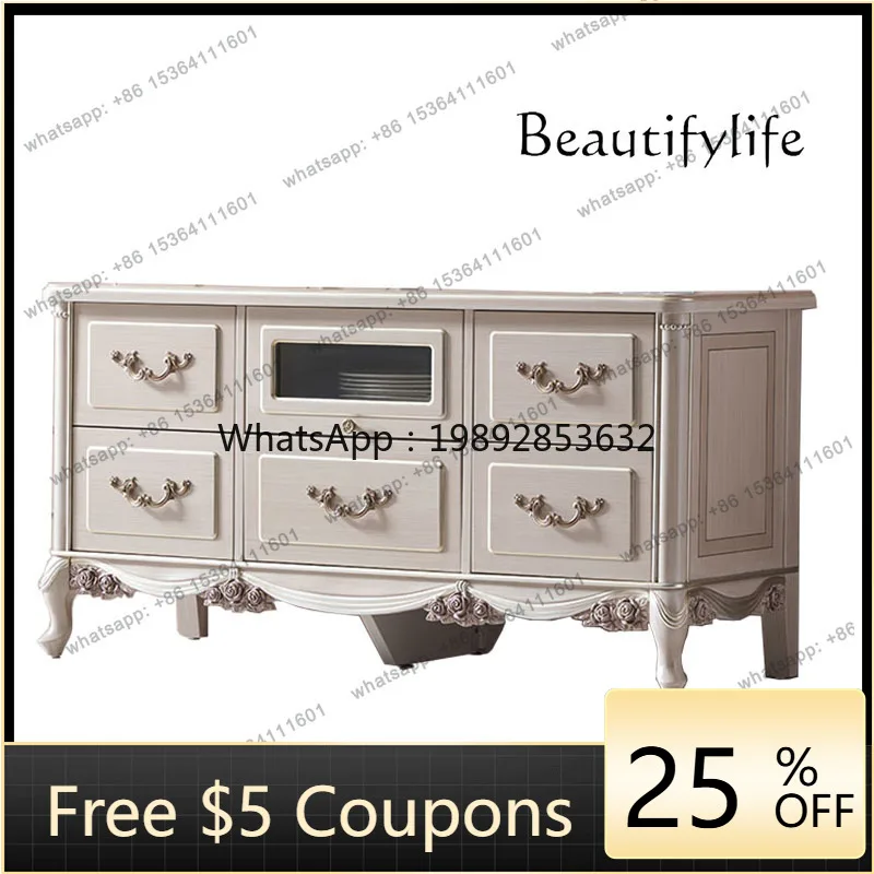 

W2 American light luxury solid wood dining side cabinet modern simple home bedroom storage floor