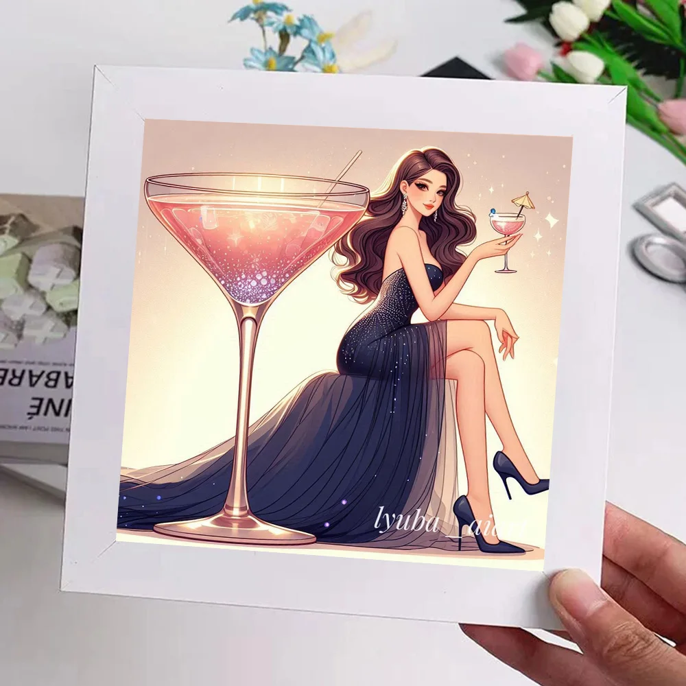 Fashionable And Elegant Woman And Refreshing Cocktail 5D Full Circle Diamond Painting DIY Diamond Mosaic Embroidery Cross Stitch