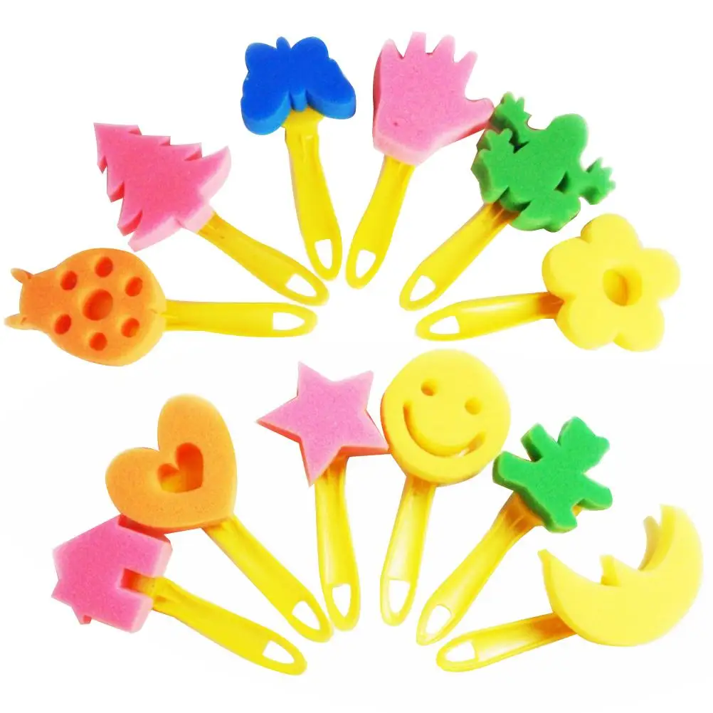 

12 Pcs Sponge Brush Set Kids Tool Safe Plastic Foam Graffiti Painting Tool Supplies Child Crafts Paint Brushes