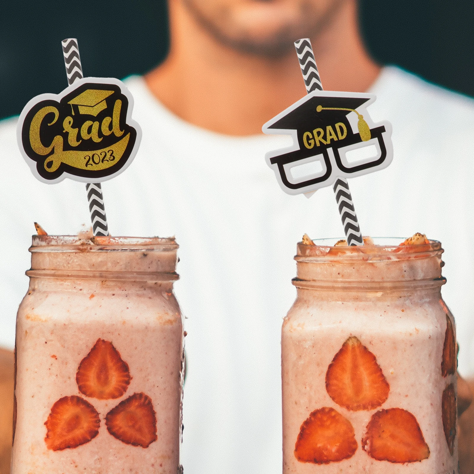 

24Pcs Grad Themed Paper Straws Premium Long Drinking Straws for Graduation Party Wedding Festival Bar Club Cocktail Beverage