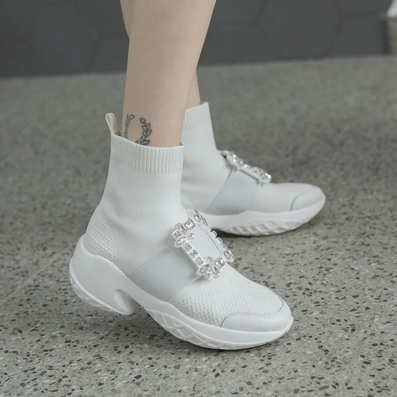 

White So Boots Women's 2025 New Winter Versatile Thi Bot Heightening Ins Famous Thin Boot Rhinestone ort Boot