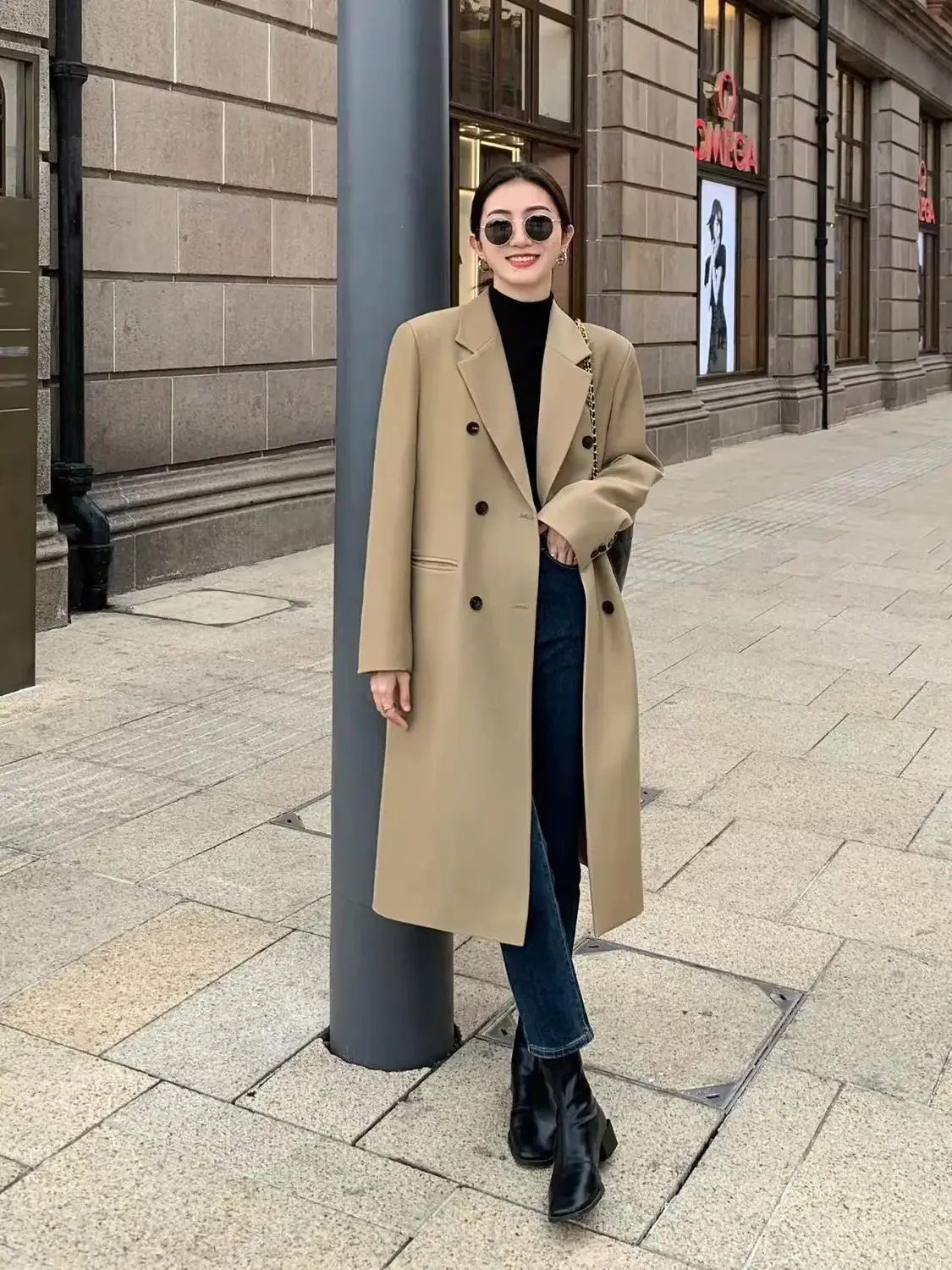 เสื้อโค้ทเทรนช์โค้ทสีกากีทันสมัยสำหรับผู้หญิง สไตล์เกาหลีใหม่ รุ่นสั้น กลาง ยาว คลุมเข่า