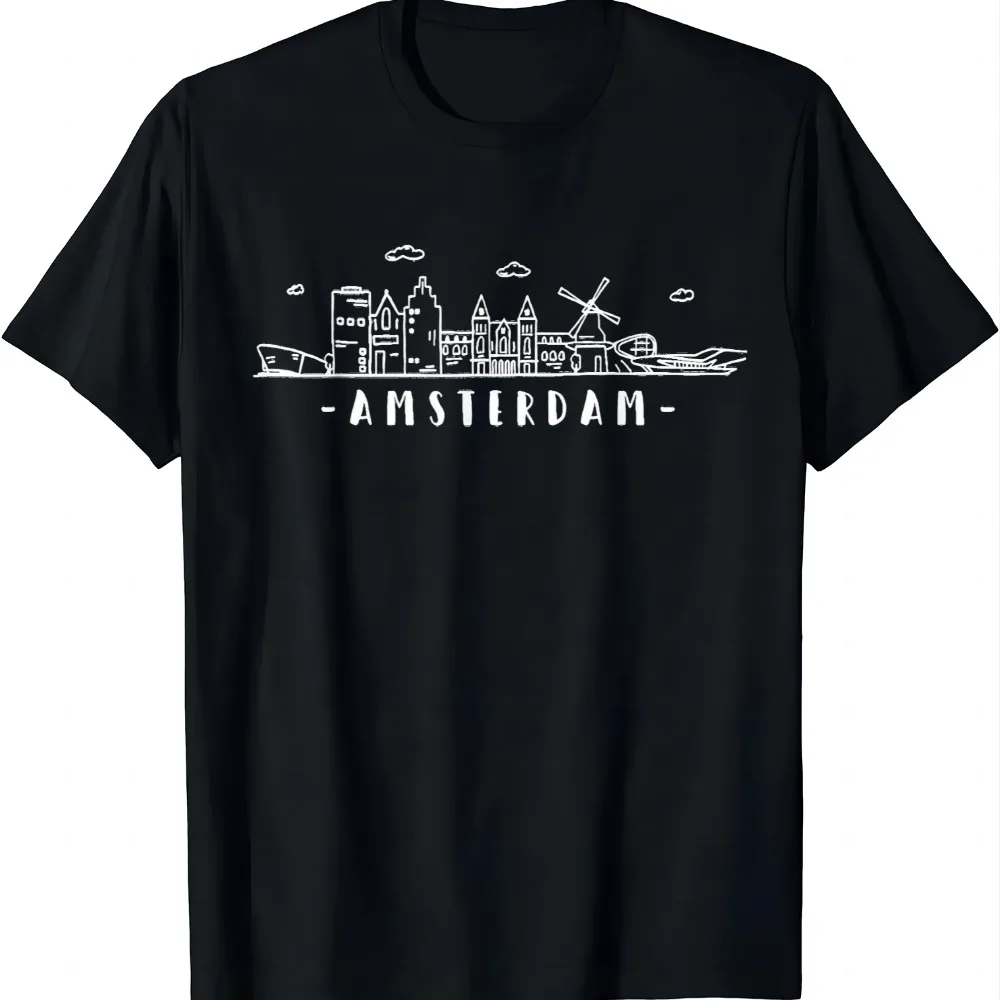 Amsterdam Skyline Vintage Netherlands Holland Souvenir T-Shirt Sophisticated and Stylish Outfit  Short Sleeve Tee