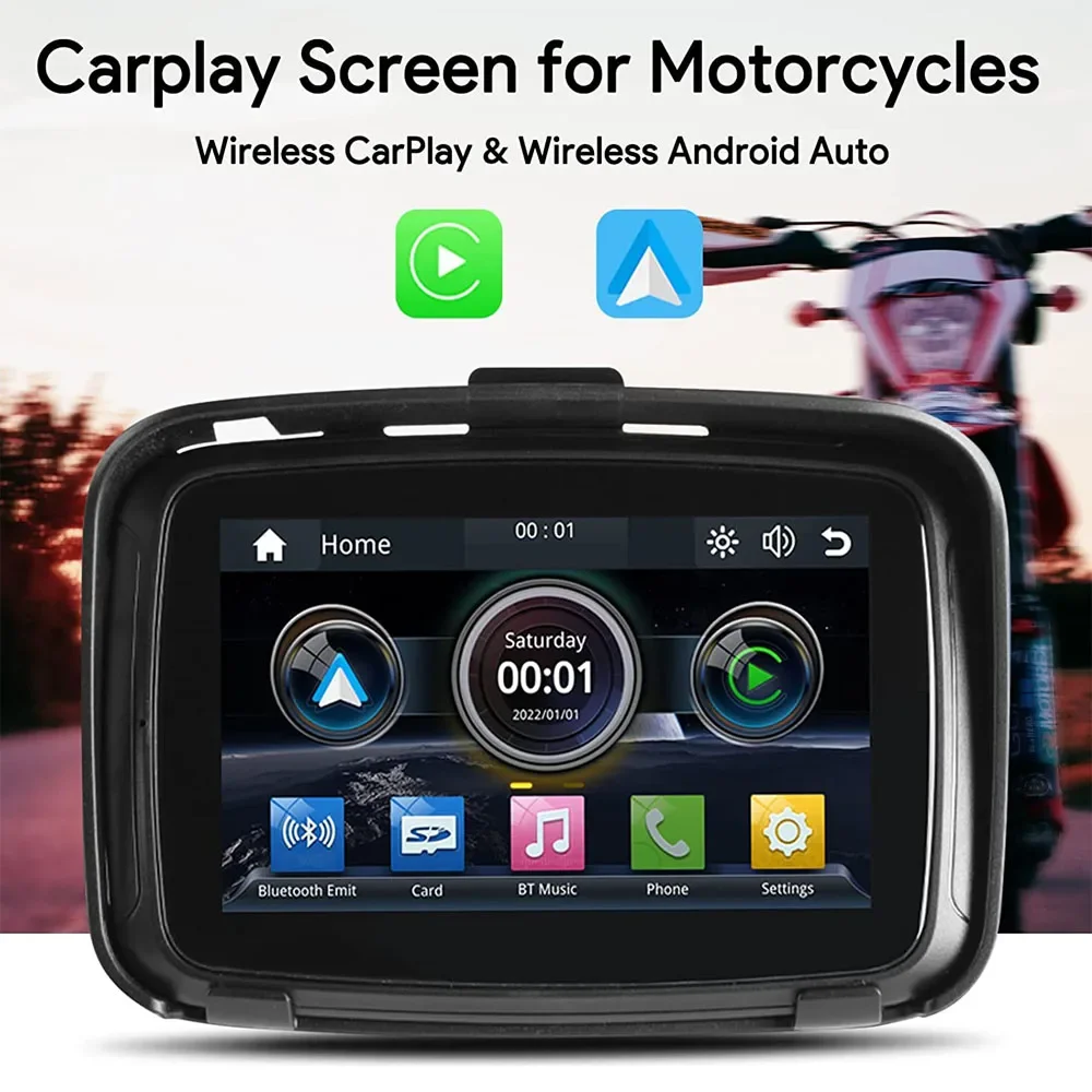 Universal Wireless Carplay Motorcycle Carplay Screen Motorbike Siri Dual BT 5.0 WIFI GPS Navigation Motor Android Auto Portable