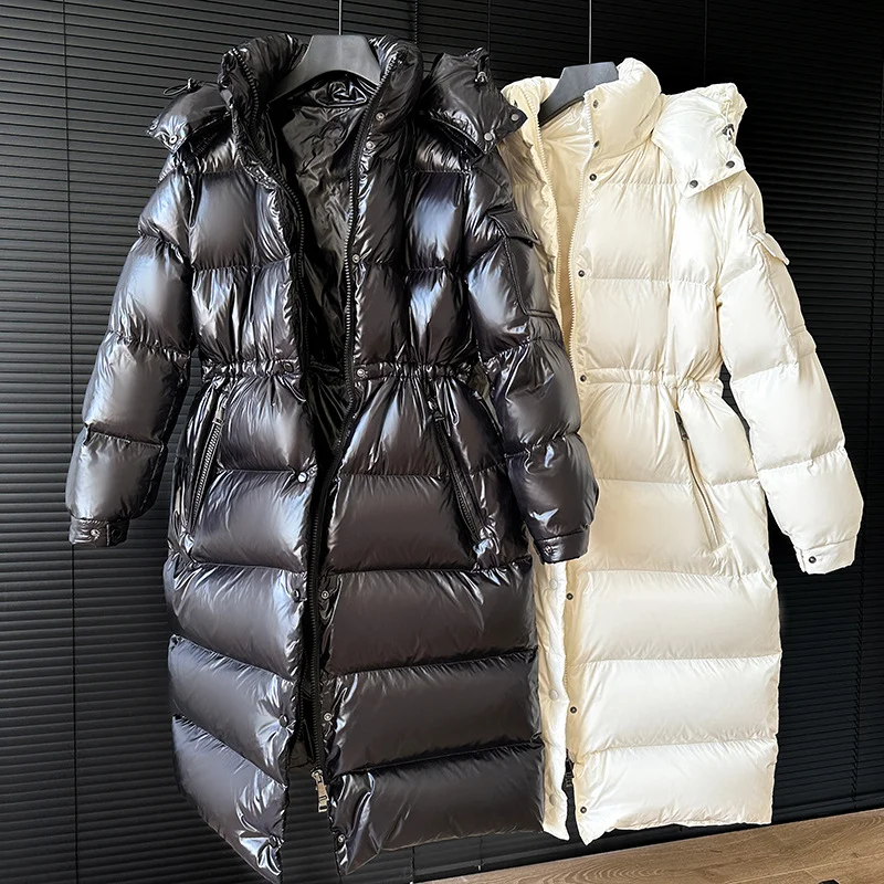 Long Women\'s Winter Down Jacket Slim Waist 90 White Duck Down Luxury Coat 2024 Windproof Rainproof Thick Warm New Outerwear