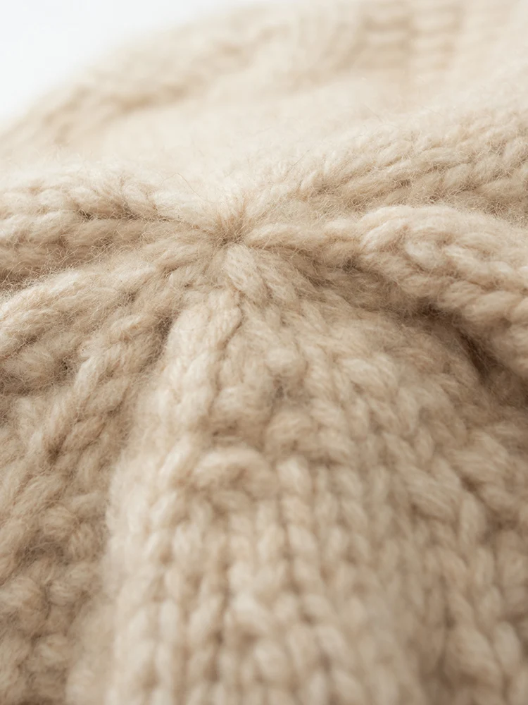 レディース100%カシミヤケーブルニット厚手ベレー帽秋冬装飾グレーススタイルオフィスレディカシミヤニット帽高品質