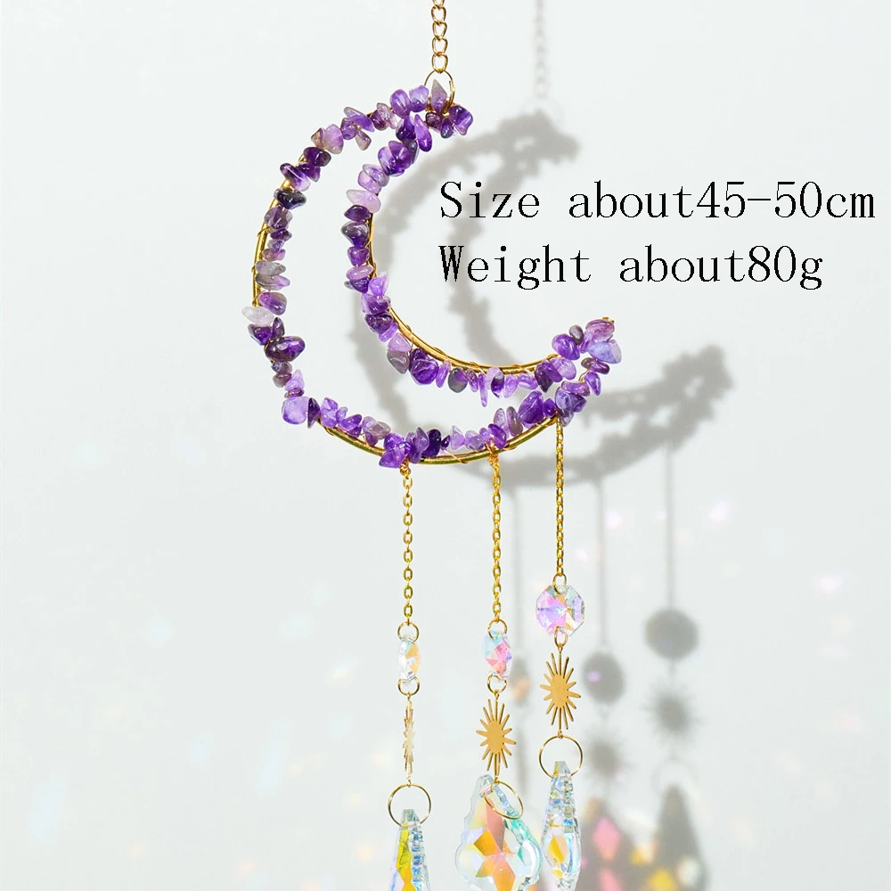 Natural Crystal Gravel Wind Chime Sun Catcher Hanging Curtain Windchimes Star Moon Pendant Rainbow Wind Chime Garden decoration