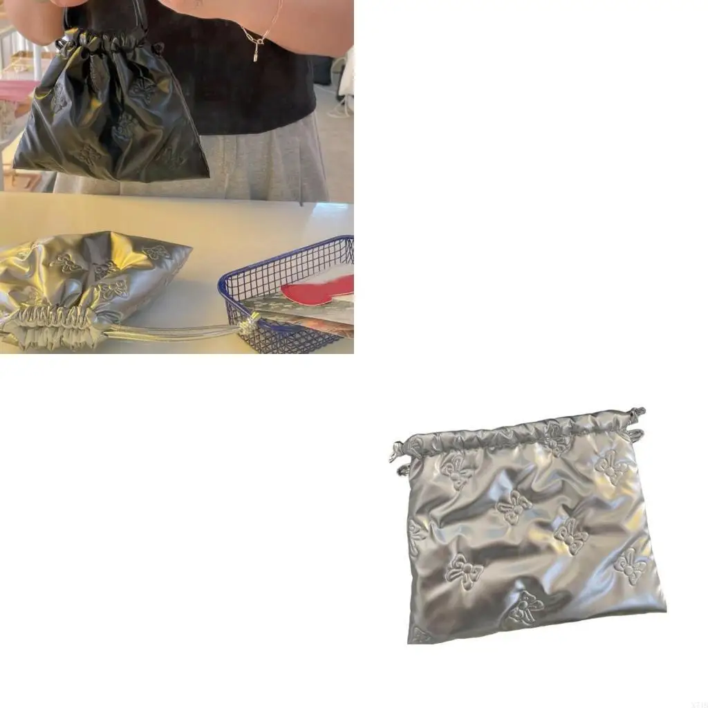 

Sophisticated PU Drawstring Satchel Stylish PU Bag with Bowknot Unique Drawstring Pouches for Organizing Small Items