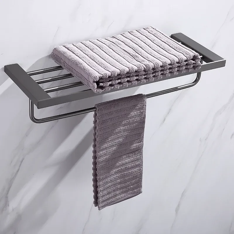 5 Piece Bathroom Towel Rack Set Wall Mounted Toilet Paper Holder Hardware Accessories Space Saving Storage Organizer for Bath
