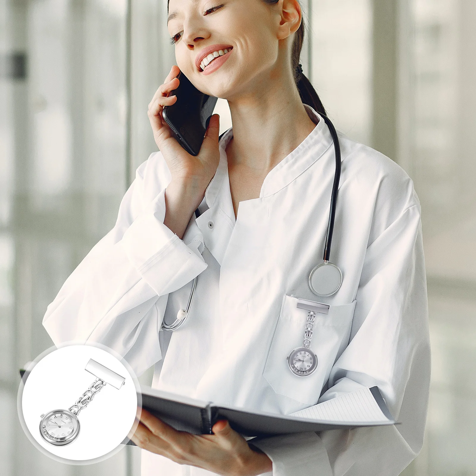 ساعة جيب ماسية أنيقة للممرضات، قرص كبير، رؤية واضحة، تصميم سهل الارتداء، إكسسوار تمريض عصري