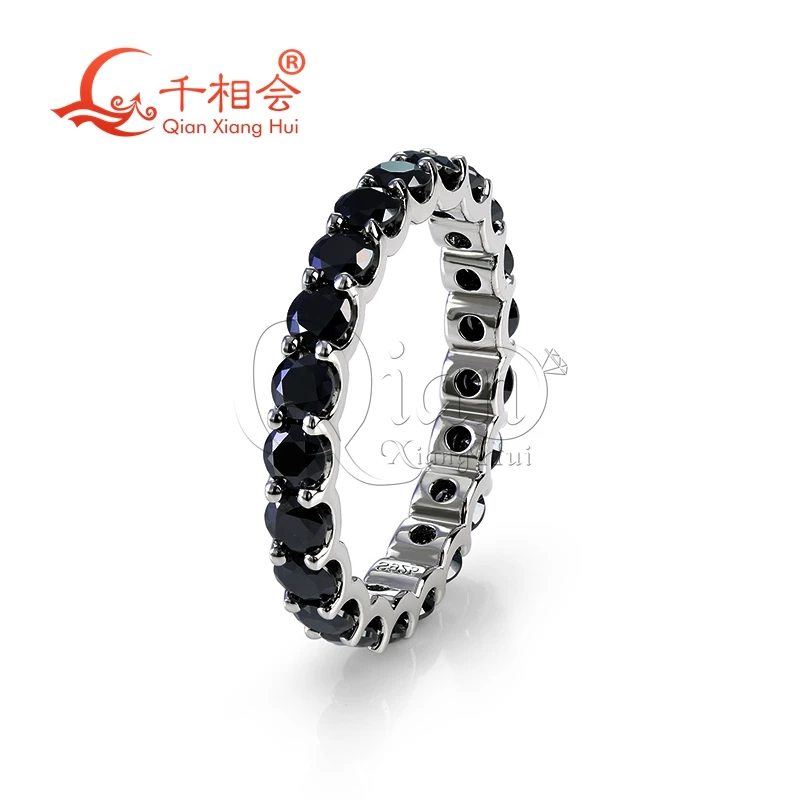 

Natural black sapphire 925 silver Eternity Band ring 3mm round shape full of band jewelry dating gift women men