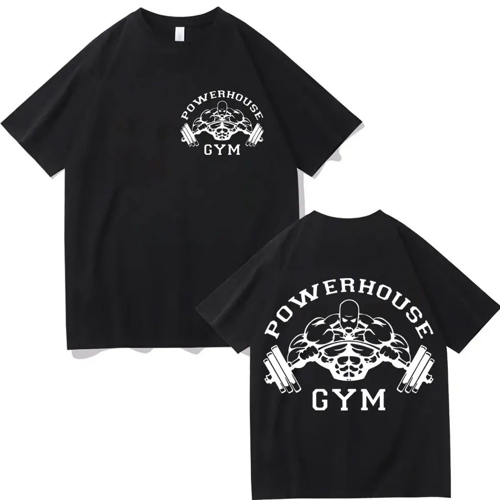 

Powerhouse Gym Double Sided Graphic T Shirts Fashion Casual Loose Short Sleeve T-shirt Men Women High Quality Cotton T-shirts