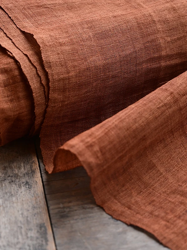 

Handwoven Flax Summer Cloth Yellow Brown Color Handmade DIY Door Curtain Semi-Hard Translucent Chinese Style Home Fabric