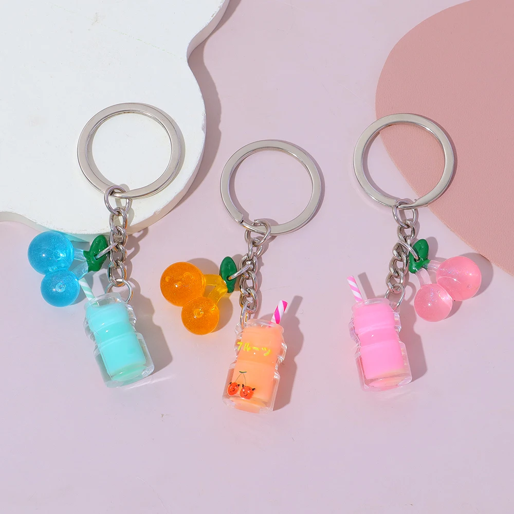 Llaveros creativos con dijes de bebida de Lactobacillus, llavero con botellas que brillan en la oscuridad, colgante de juguete para niños, accesorios de decoración para bolso de niña, regalo