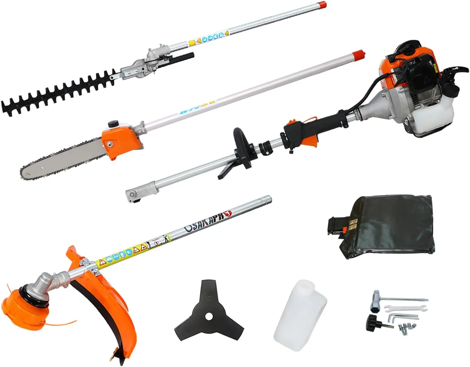 56Cc 4 In 1 Multi-Functional Trimming Tool, 2-Cycle Garden Tool System With Gas Pole Saw, Hedge Trimmer, Grass Trimmer, And