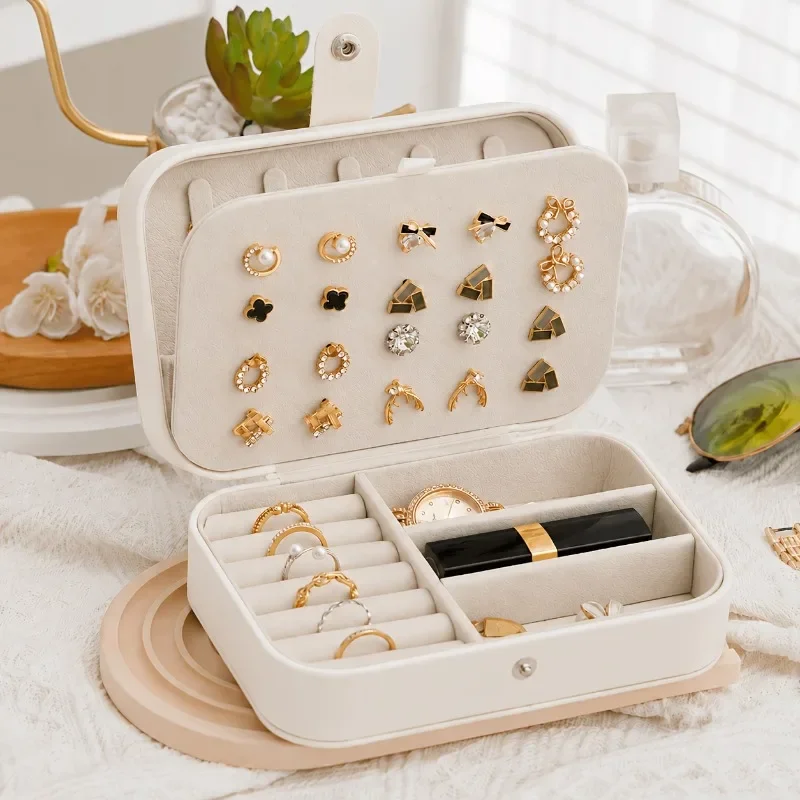 1 PCS Large Capacity Double-Layer Jewelry Storage Box with Button Lock, Jewelry Earrings, Necklaces, Bracelets, Pendants Box