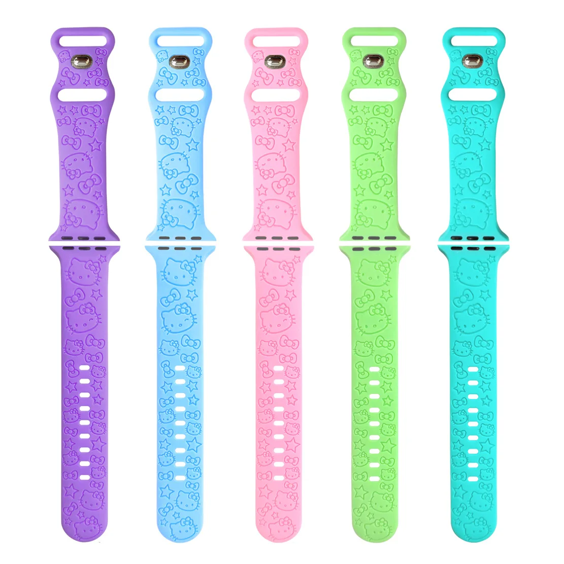 Laser engraving KT cat silicone butterfly buckle watch strap for Apple Watch Ultra S9 watch cross-border foreign trade