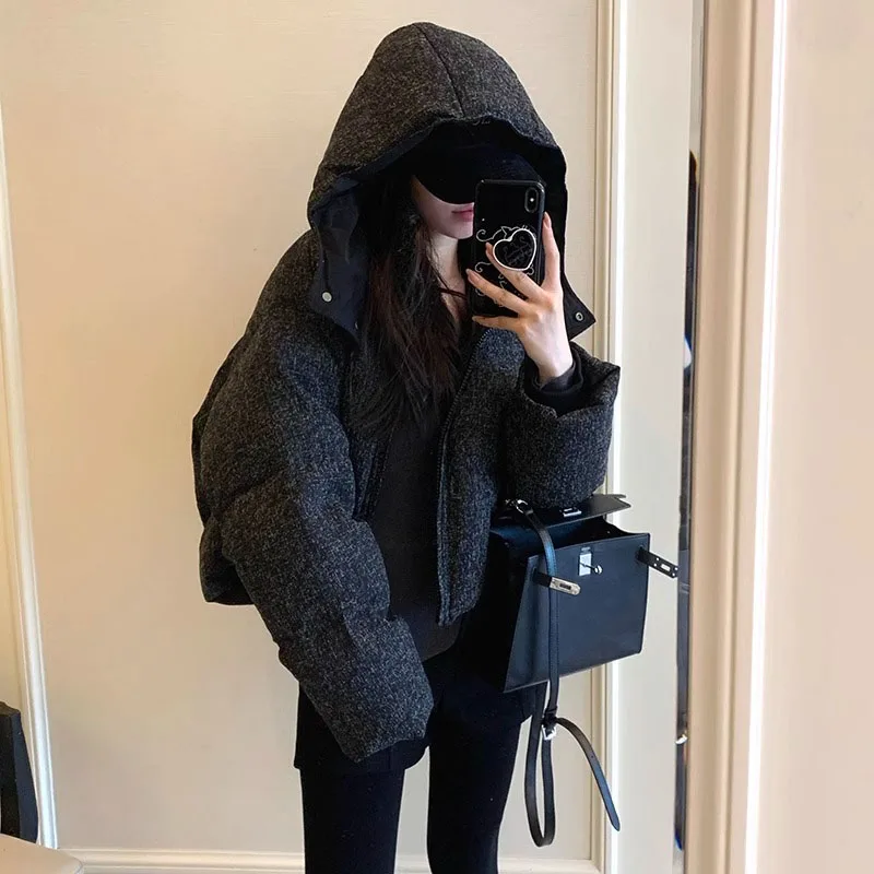 Ele Bla ort Piumino da donna con cappuccio Jaet Winter Faion Cappotto trapuntato Caldo piumino in fibra di poliestere bianco