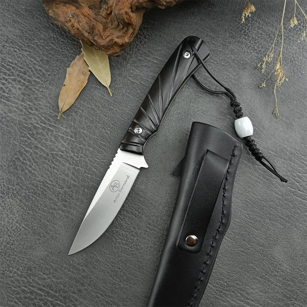 Cuchillo de hoja fija Full Tang de 7 pulgadas con funda, hoja 5CR13MOV, mango de madera, transporte diario, equipo de autodefensa para caza para hombres