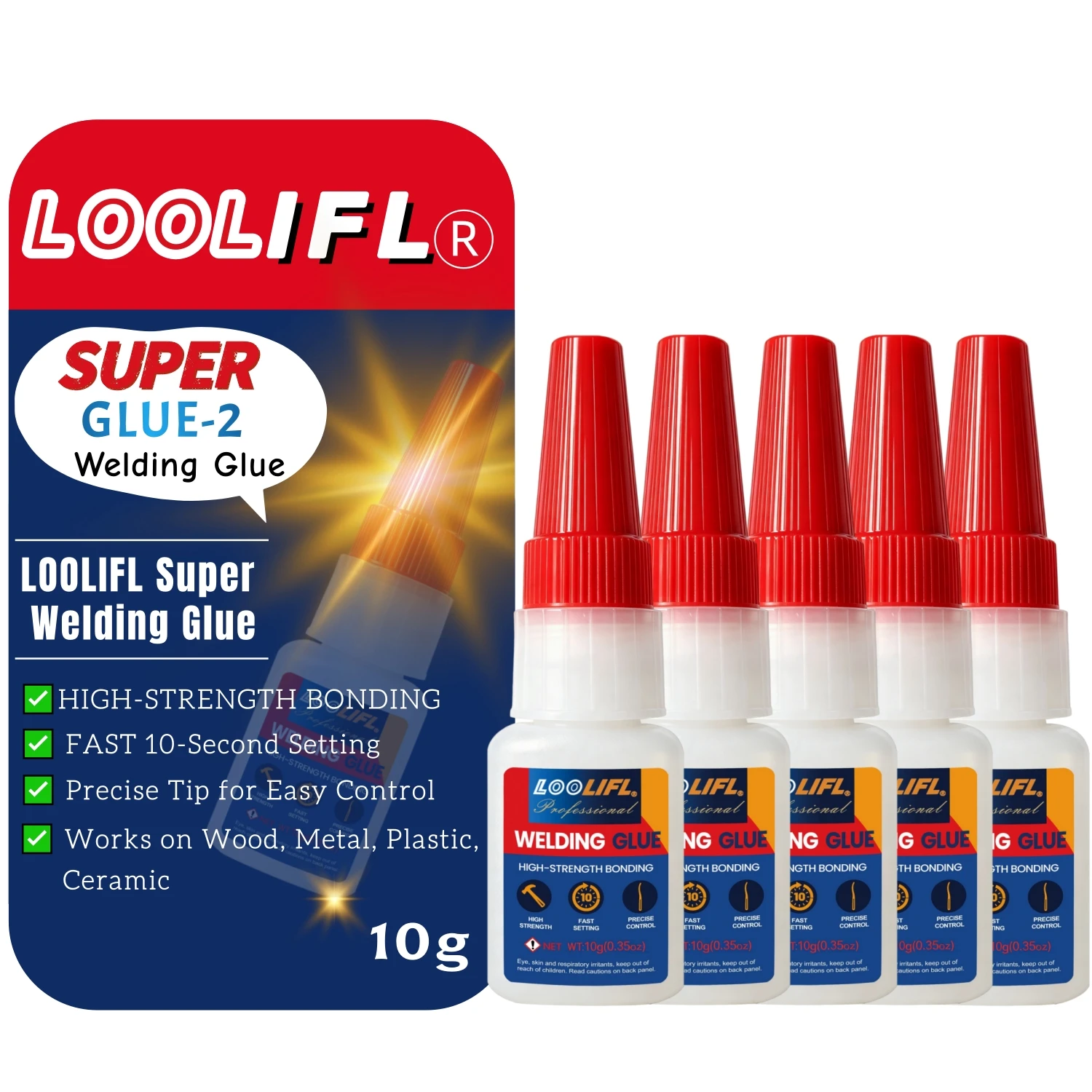 LOOLIFL 1-10pcs 10g High Strength Welding Glue Universal Instant Super Glue for Metal Plastic Ceramic Glass Wood Repair