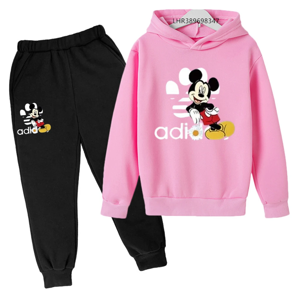 Anime Mickey Mouse Children Hoodie+pants Boys girls 3-12 years black Autumn winter leisure set Kids Sweatshirt Mickey Clothes