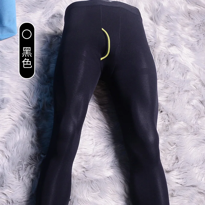 2023 New Design 45-80KG Japanese Men Long Johns Tight Warm Sexy Velvet Pantyhose Vertical Slit White Black Leggings  Comfortable