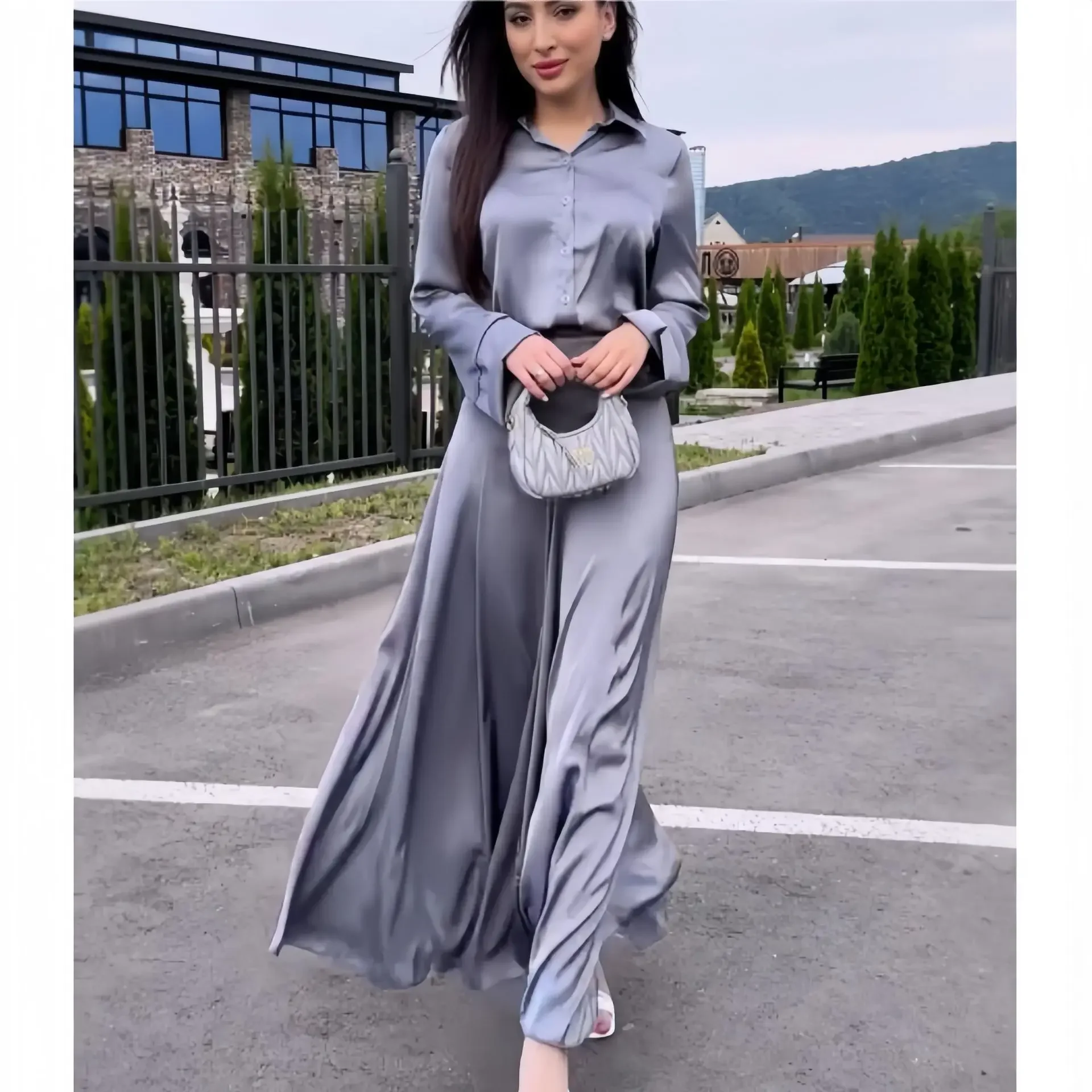 Two Piece Set Women Blouse Long Skirt Suit Ramadan Morocco Dubai Islam Casual Skirts Ensemble Femme Muslim Arabic Outfits