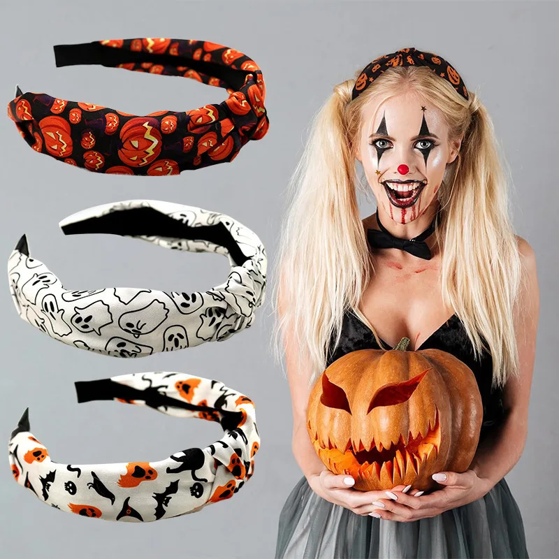 

Halloween Pumpkin Knot Headband for Women Fabric High Crown Fashion Hair Band Festive Party Accessory with Decorative Design