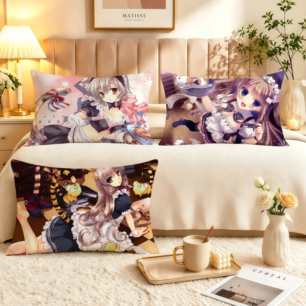 Anime Game Kawaii Y2k Cat Ear Maid Moe Cushion Cover Soft Rectangle Home Sofa Living Room Decor Dorm Bed Hogar Pillowcase Gift