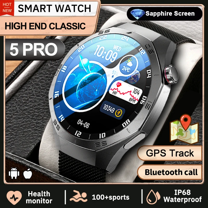 

2025 NEW High-End classic 5 Pro Smart Watch Men Outdoors Fitness GPS Tracker IP68 Waterproof Heart rate 100+Sports HD Call Watch