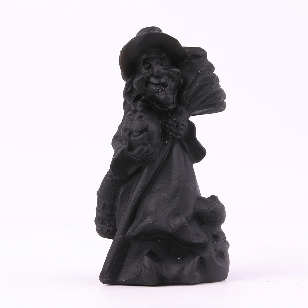 Hand carved crystal Black obsidian Wizard with pumpkin crystal crafts for Halloween decoration