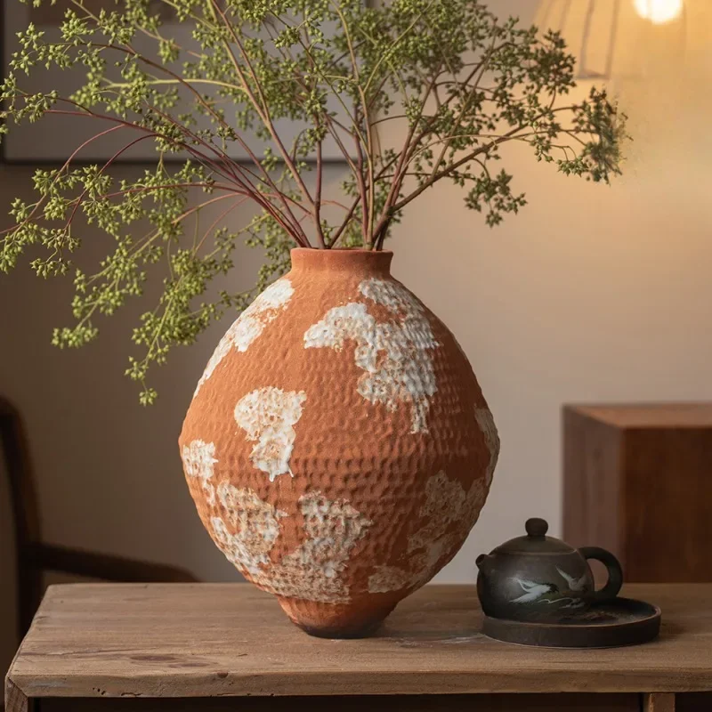WabiSabi ZenStyle Coarse Ceramic Vase Retro Tabletop Ceramic Vase Tea Room Dried Flower Arranger Home