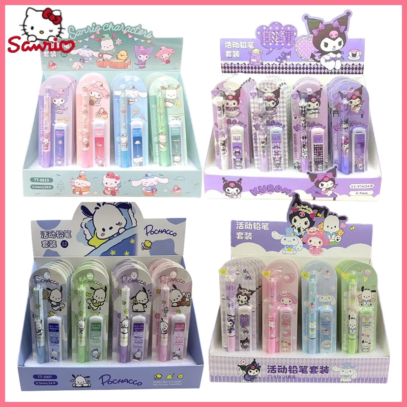 

12-24pcs Sanrio Melody Kuromi Cinnamoroll Pochacco Mechanical Pencil Stationery Set High Face Value Automatic Pencil 0.5mm Press