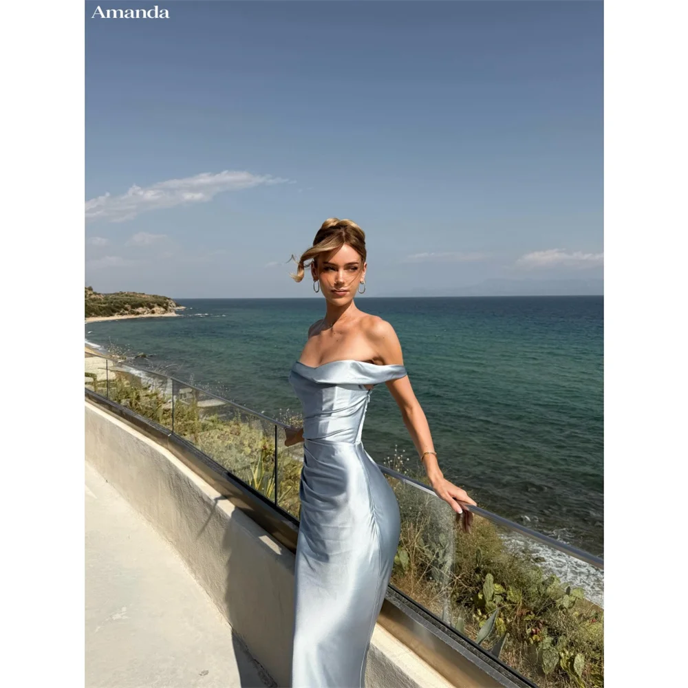 Amanda Customizd Off‑the‑shoulder Floor‑length Satin Mermaid gown Prom dresses Minimalist Glamorous Modern Evening dresses 2026