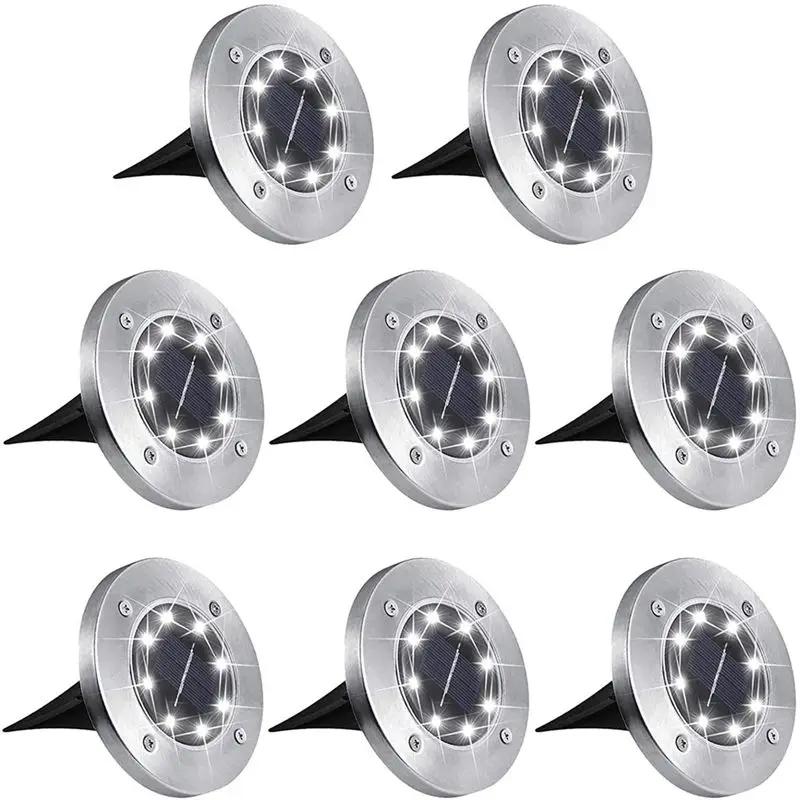 

8Pcs Solar LED Disk Lights For Garden Pathways - Waterproof Outdoor Solar Powered Underground Deck Lighting-ABXK