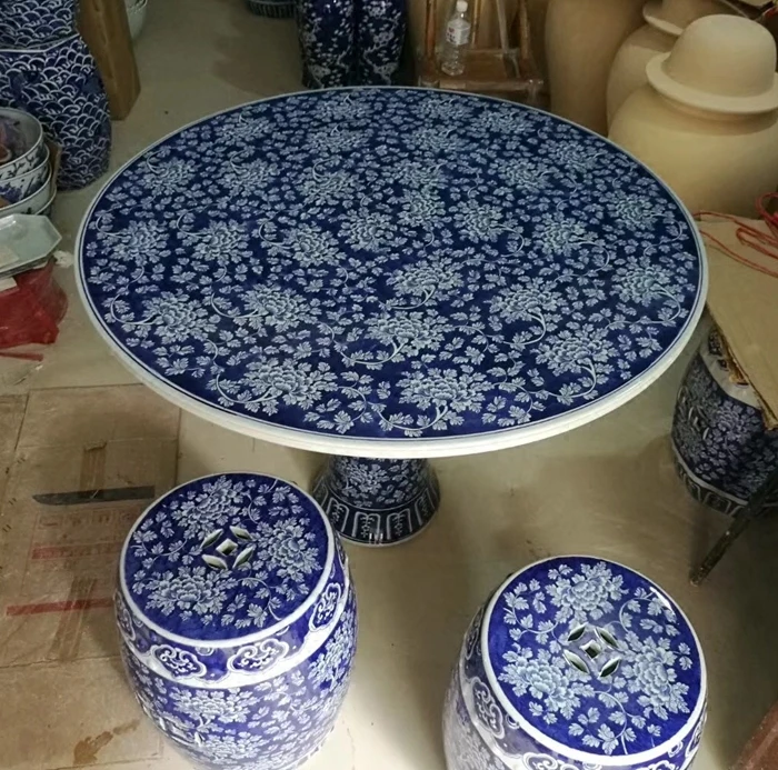 Porcelana Jingdezhen ceramiczne stołowe stołek ręcznie malowane na niebiesko i biały duża okrągła średnica stołu 1 metr porcelanowy stołek