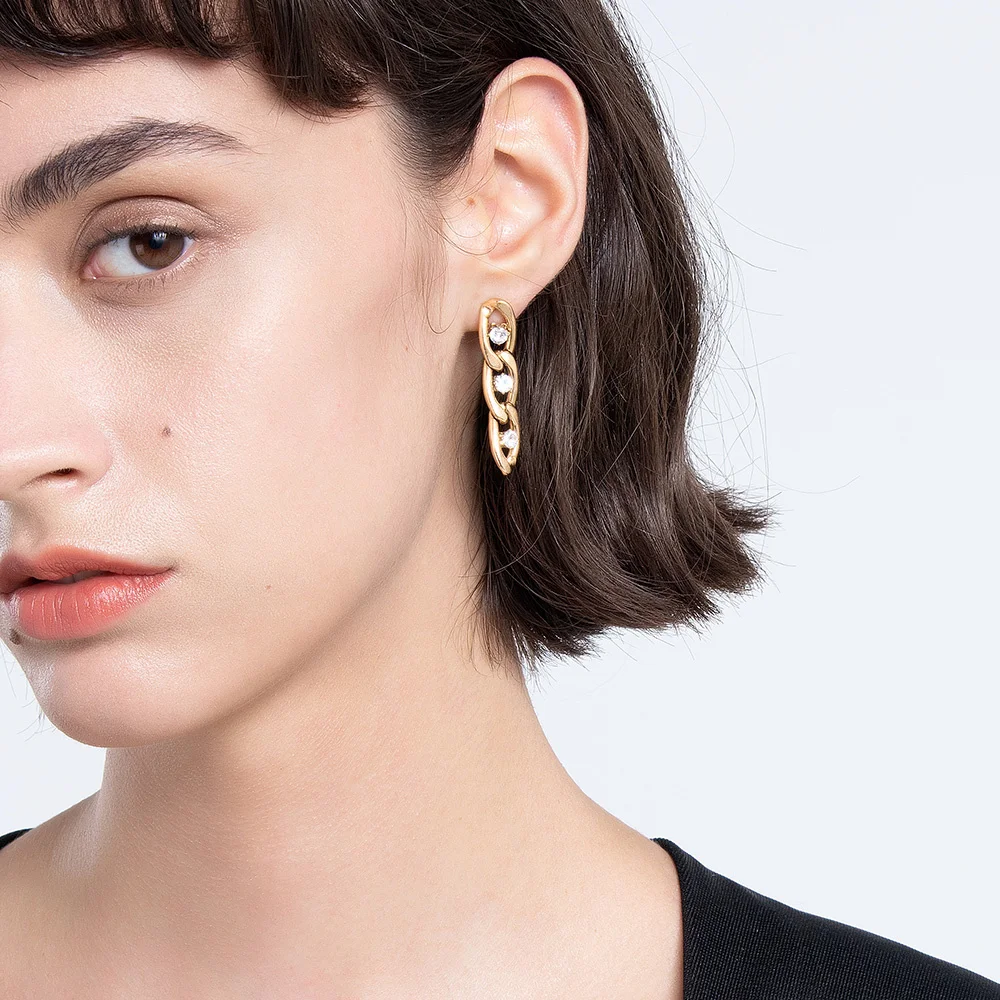 

ENFASHION Zircons Chain Drop Earrings For Women Gold Color Royal Earings Stainless Steel Fashion Jewelry Party Pendientes E1227