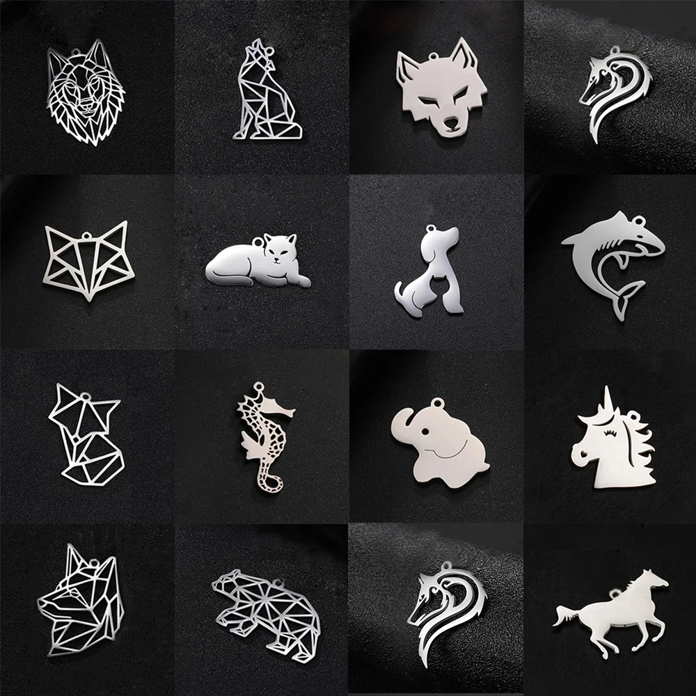 EUEAVAN 6pcs Animal Spider Stainless Steel Charms for Jewelry Making Wolf Dog Cat Horse Fox Charm Pendant DIY Necklace Bracelet