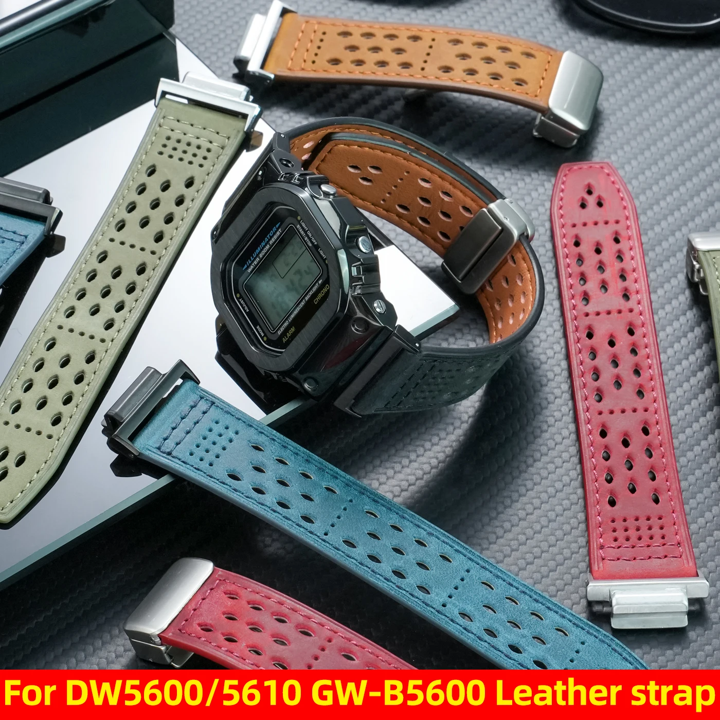 

Дышащий ремешок для часов из воловьей кожи DW5600 для Casio W-5600 5610 GW-B5600, ремешок для часов из натуральной кожи, стальной металлический адаптерный браслет