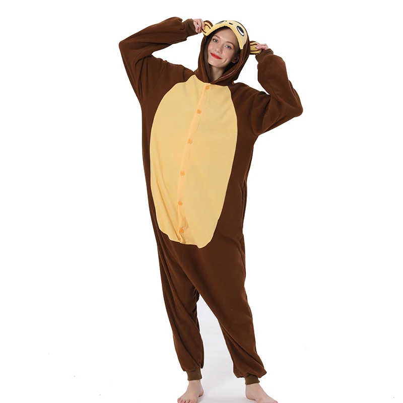 Fleece Monkey Kigurumi Anime Onesie Cartoon Pajamas Adults Women Party Sleepingwear One-Piece Christmas Homewear Friend Gift