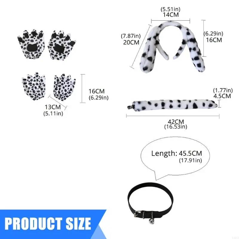 Y88A Dalmatian cucciolo costumi set orecchie coda, campane girocollo per animali da fantasia per il cosplay Halloween