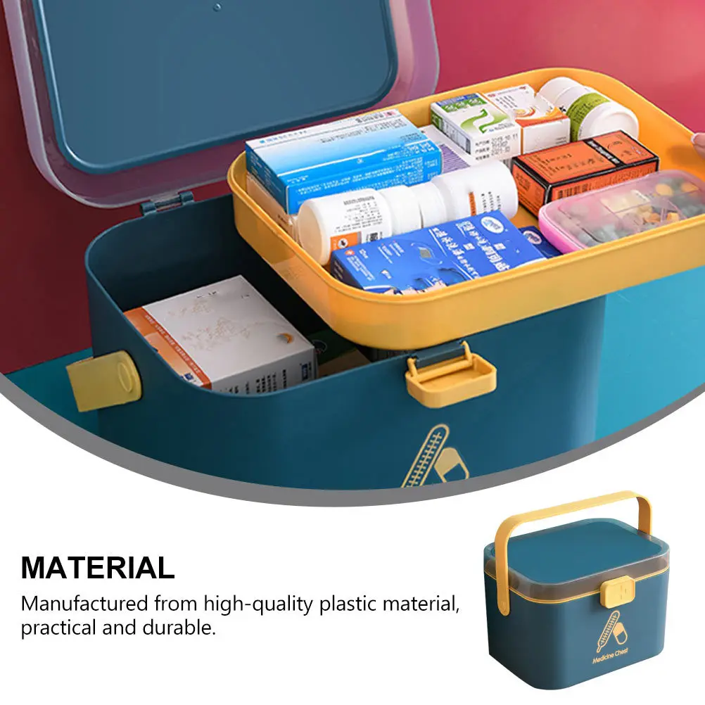صندوق دواء منزلي متعدد الطبقات صندوق تخزين أدوية بلاستيكي محمول حقيبة إسعافات أولية للطوارئ منظم تخزين الإسعافات الأولية #1