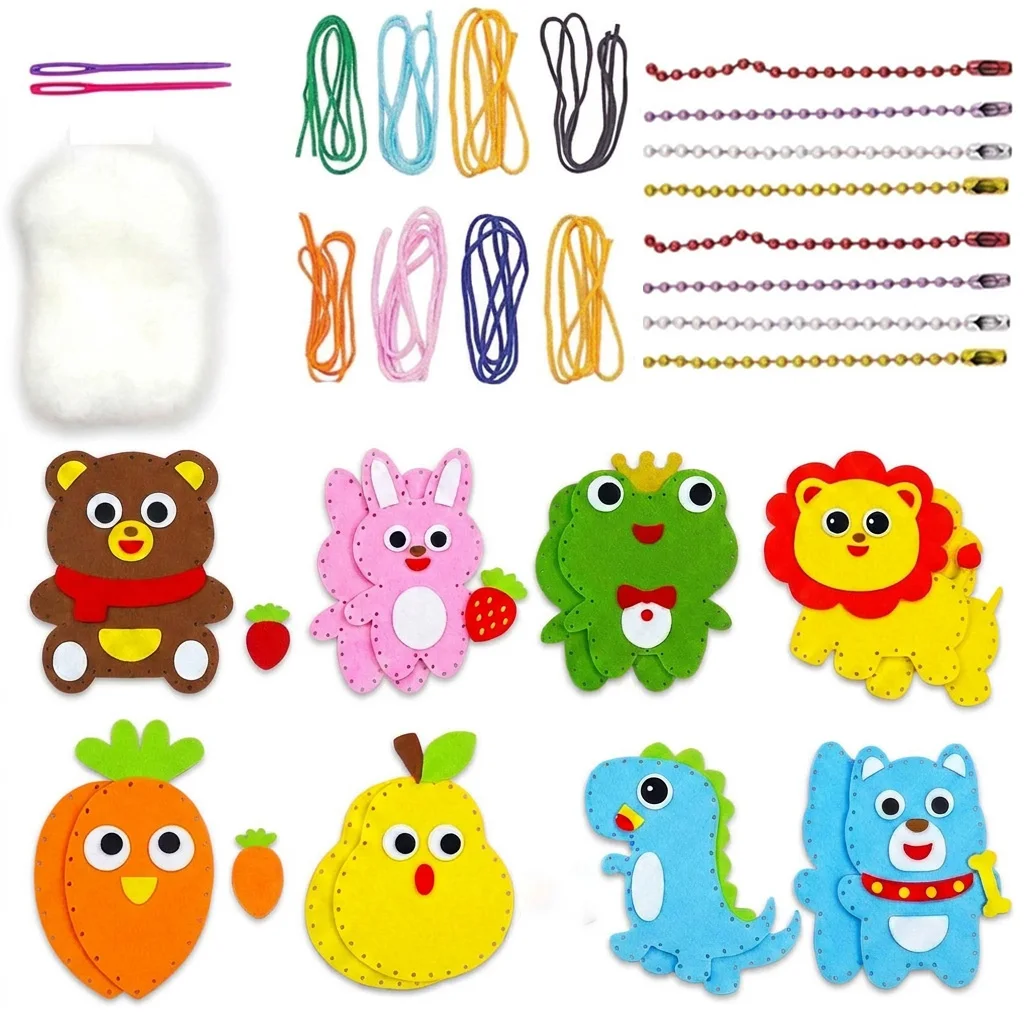 Kit de Costura Artesanal DIY: 8 Estilos de Chaveiros de Bonecas Fofas, Suprimentos de Artesanato em EVA para Bordado, Jogo de Costura para Aprendizagem Precoce