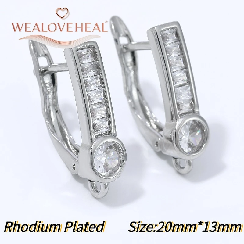 schmuckherstellung zubehör, 1 Paar 18K vergoldete Messing-Ohrringhaken mit rechteckigem Hebelverschluss, Baguette-Zirkonia-Mikropavé, offener Schlaufen-Anhänger für die Ohrringherstellung – Detail 20