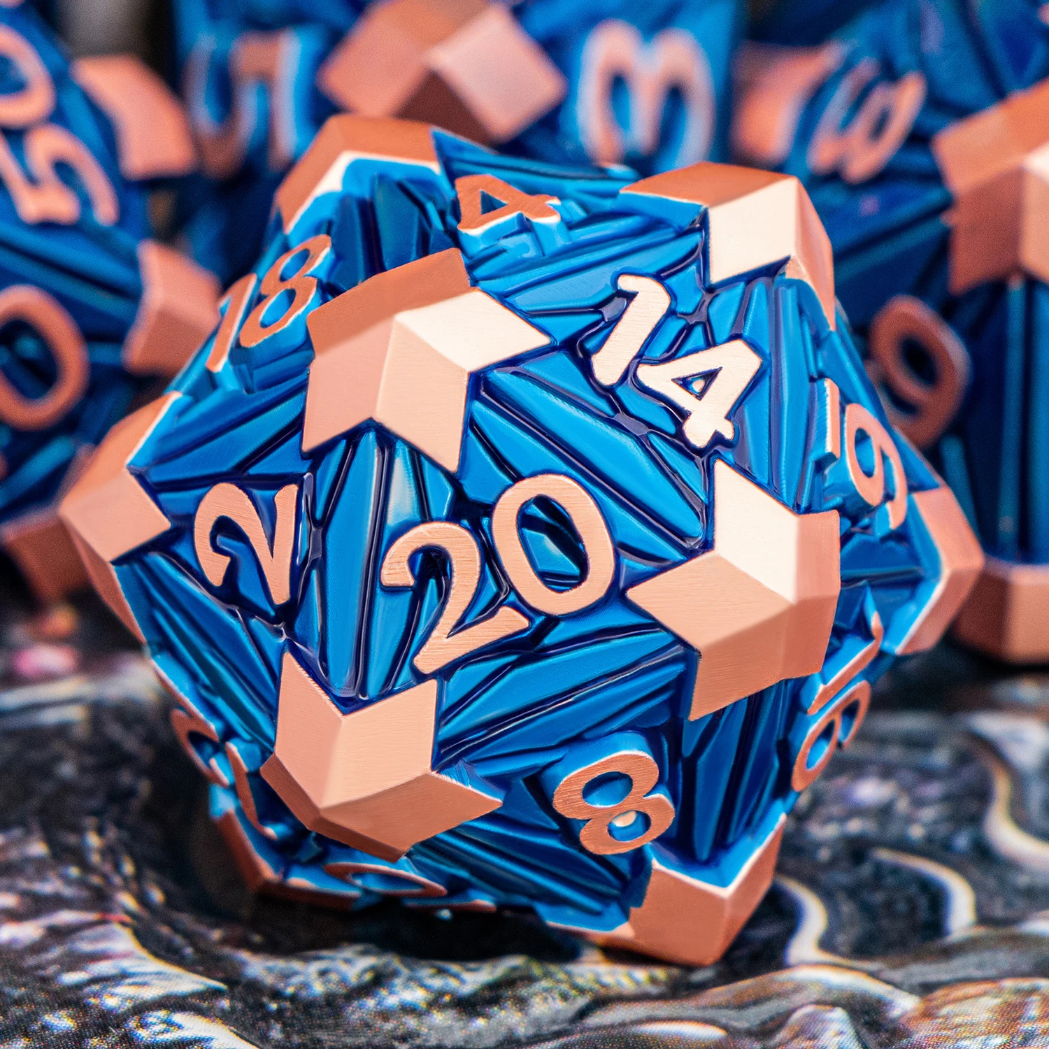 DND Metal Dice Set Shards Dice 7PCS D&D Copper Blue Polyhedral Dice RPG Role Playing Game Pathfinder D20 Sided D and D Dice Set