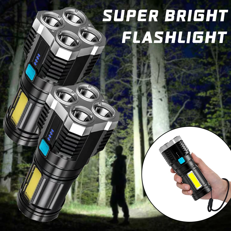 Powerful COB Flashlight LED Explosion Proof Flashlight Built In 18650 Battery 4 Mode USB Rechargeable Hand Torch Outdoor Camping